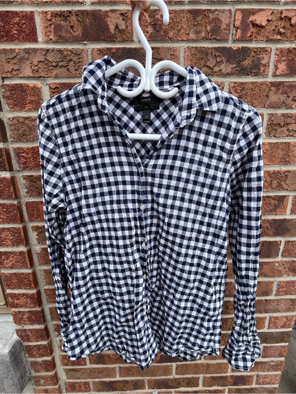 J. Crew Navy and White Gingham Button-Up Shirt